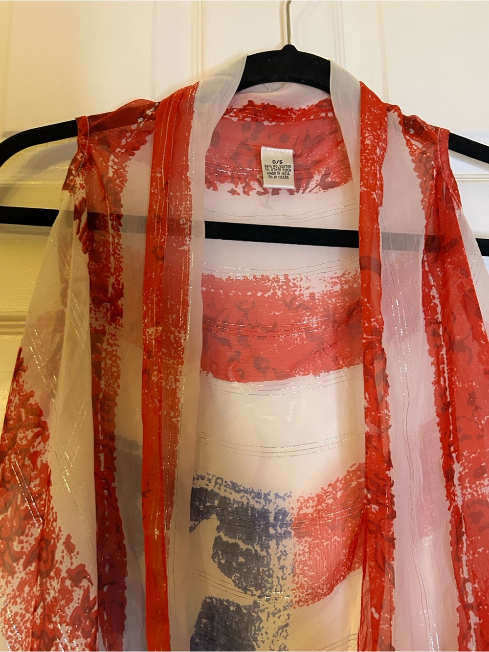 Red White and Blue Sheer Flag Scarf Vest - One Size - Picture 3 of 4